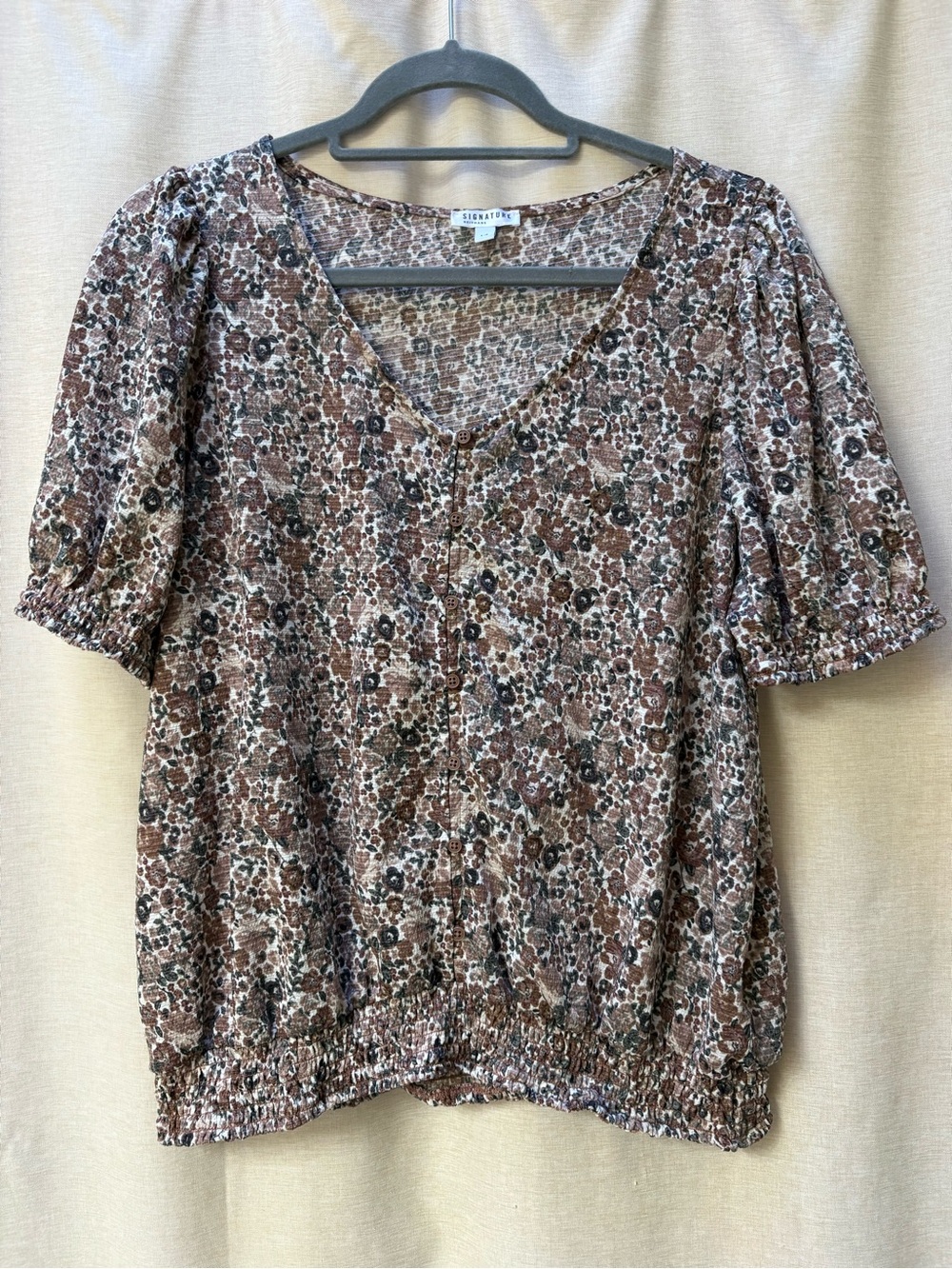 Reitmans Brown Floral V-Neck Button Front Blouse